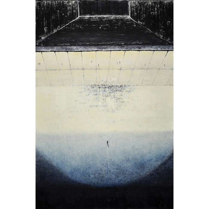 Tableau « Cercles V » (2025) | Izabela Siemiątkowska – huile & pâte de cire, 150×100 cm