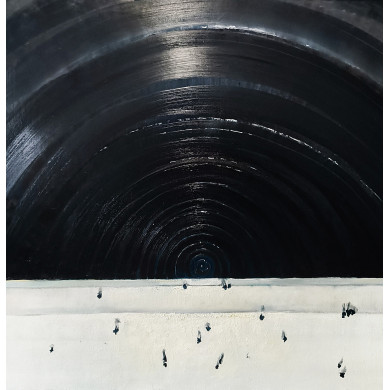 Tableau « Vistule I » (2025) | Izabela Siemiątkowska – huile & pâte de cire, 90×90 cm