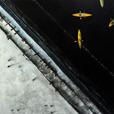 Gemälde „Weichsel II“ (2025) | Izabela Siemiątkowska – Öl & Wachspaste, 90×90 cm