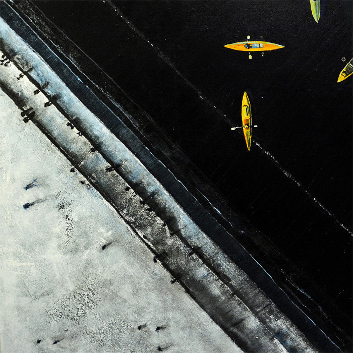 Tableau « Vistule II » (2025) | Izabela Siemiątkowska – huile & pâte de cire, 90×90 cm