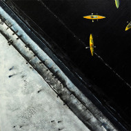 Tableau « Vistule II » (2025) | Izabela Siemiątkowska – huile & pâte de cire, 90×90 cm