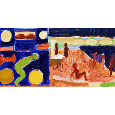 Tableau « Plage » (2020) | Mariusz Woszczyński – acrylique sur toile, 100×50 cm