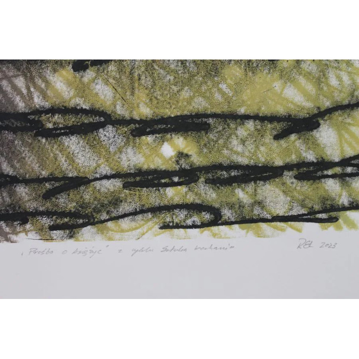 “A Plea to the Moon” (2023) | Rafał Labijak – monotype, oil on cardboard, 57×76 cm