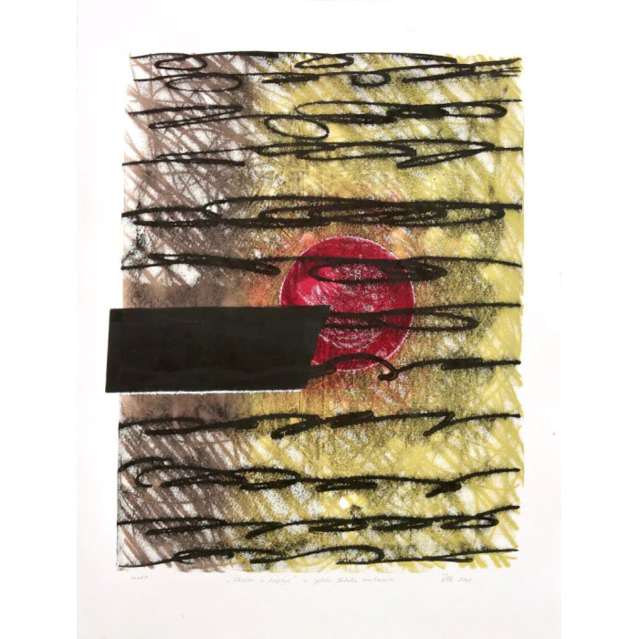 “A Plea to the Moon” (2023) | Rafał Labijak – monotype, oil on cardboard, 57×76 cm