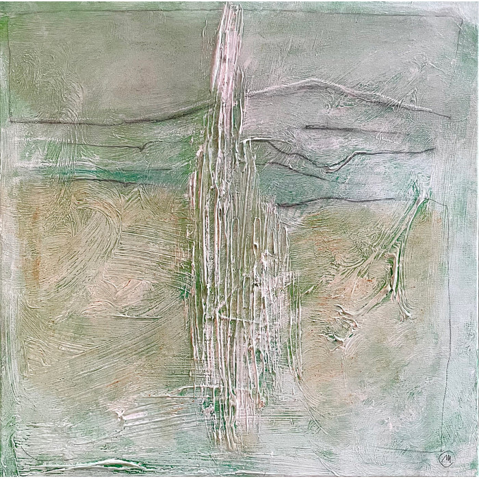 Obraz „Akt w trawach 1” (2024) | Malina Wieczorek – współczesny akt, 50×50 cm