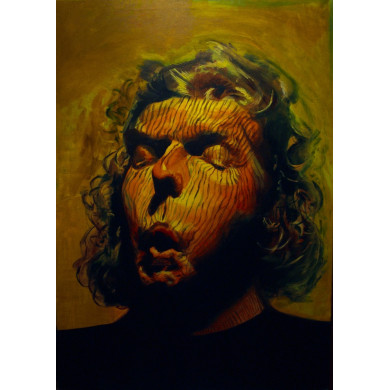 Painting “Frenzy”, 2025 – Roch Krysa, grotesque surreal portrait