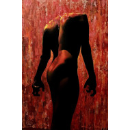 Painting “Statue”, 2025 – Roch Krysa, figurative male nude in dramatic shadow