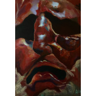 Obraz „Twarz wojny”, 2025 – Roch Krysa, ekspresyjny portret w duchu współczesnego surrealizmu