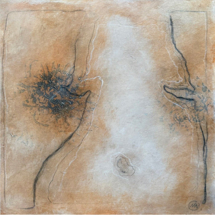 Malina Wieczorek tableau 50x50 cm – torse féminin délicat, acrylique et huile sur toile