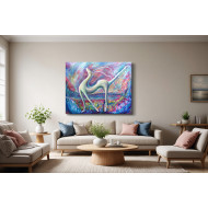 Painting Music of the Flamingo by Vitali Shoupikov – surreal and expressionist oil painting with a deer and flamingos