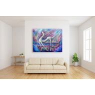 Painting Music of the Flamingo by Vitali Shoupikov – surreal and expressionist oil painting with a deer and flamingos