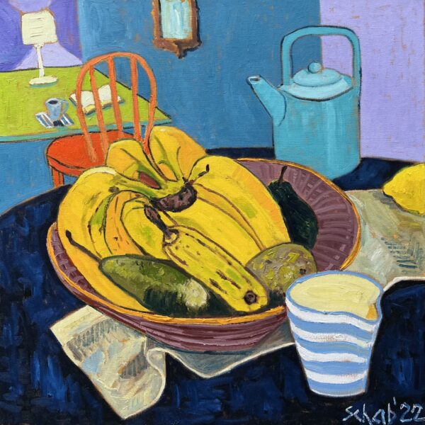 Obraz Banany w misce, 2022 Banany W Misce 60x60cm Olej Na Plotnie Matisse,fowizm,koloryzm,Gauguin,Czapski,Hockney,schab,malarstwo olejne elegancki obraz do salonu