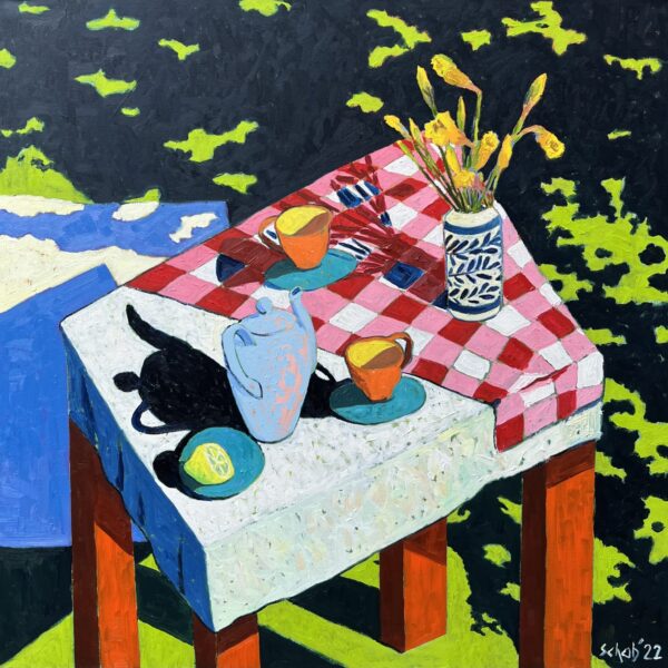 Obraz Herbata w ogrodzie, 2022 Herbata W Ogrodzie 100x100cm Olej Na Plotnie schab,malarstwo,obraz,obrazy,obraz na płótnie,fowizm,koloryzm elegancki obraz do salonu